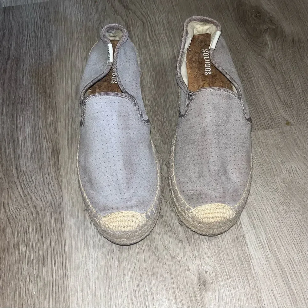 Soludos 6.5 Grey Suede Platform Espadrilles